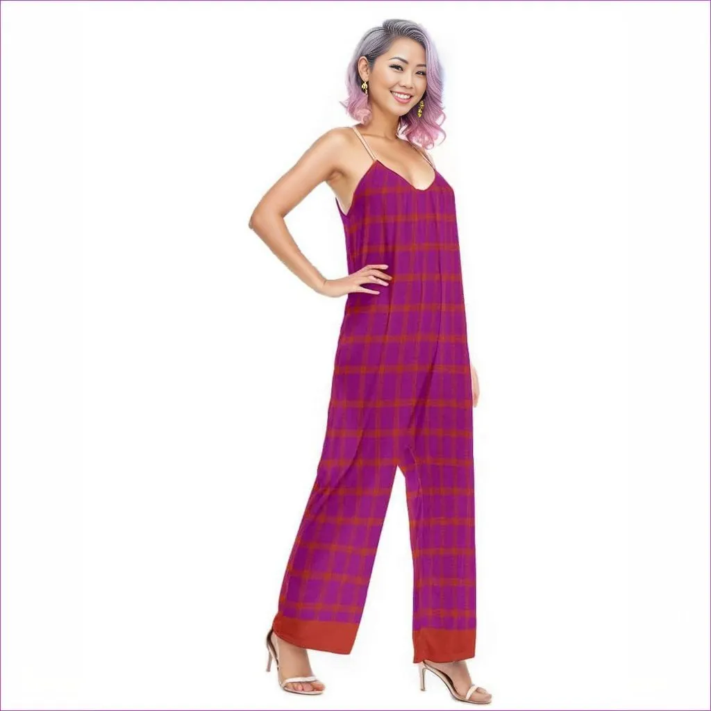 Perfusion Plaid Womens Loose Cami Jumpsuit