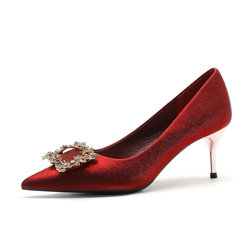Pointed Red Showy Heeled Bridal Shoes