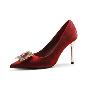 Pointed Red Showy Heeled Bridal Shoes