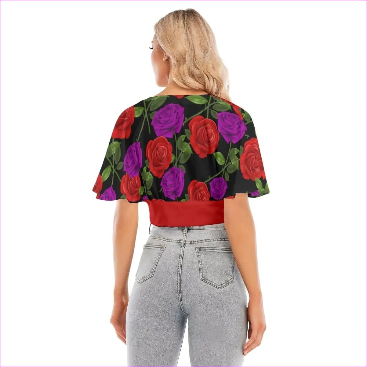 Red Rose Purp Women's Bat Sleeve Crop Top