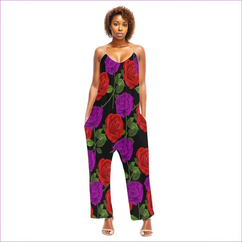 Red Rose Purp Women's Loose Cami Jumpsuit
