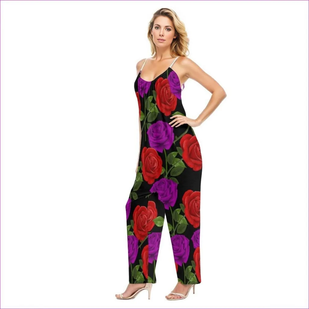 Red Rose Purp Women's Loose Cami Jumpsuit