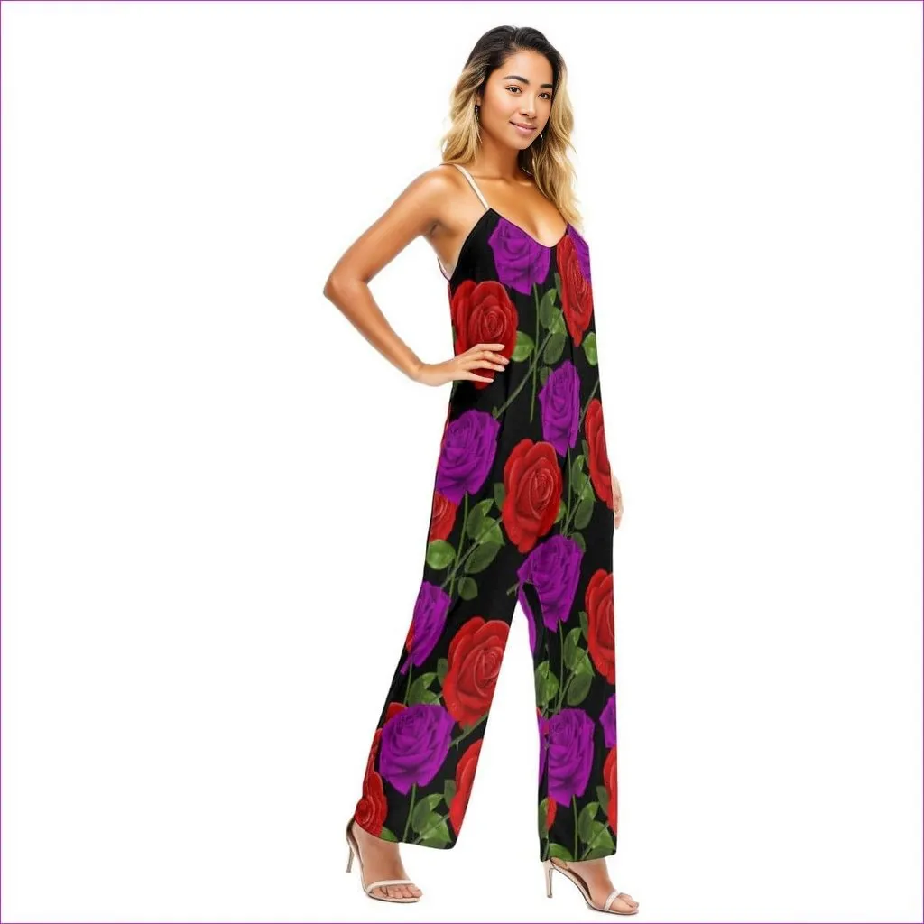 Red Rose Purp Women's Loose Cami Jumpsuit