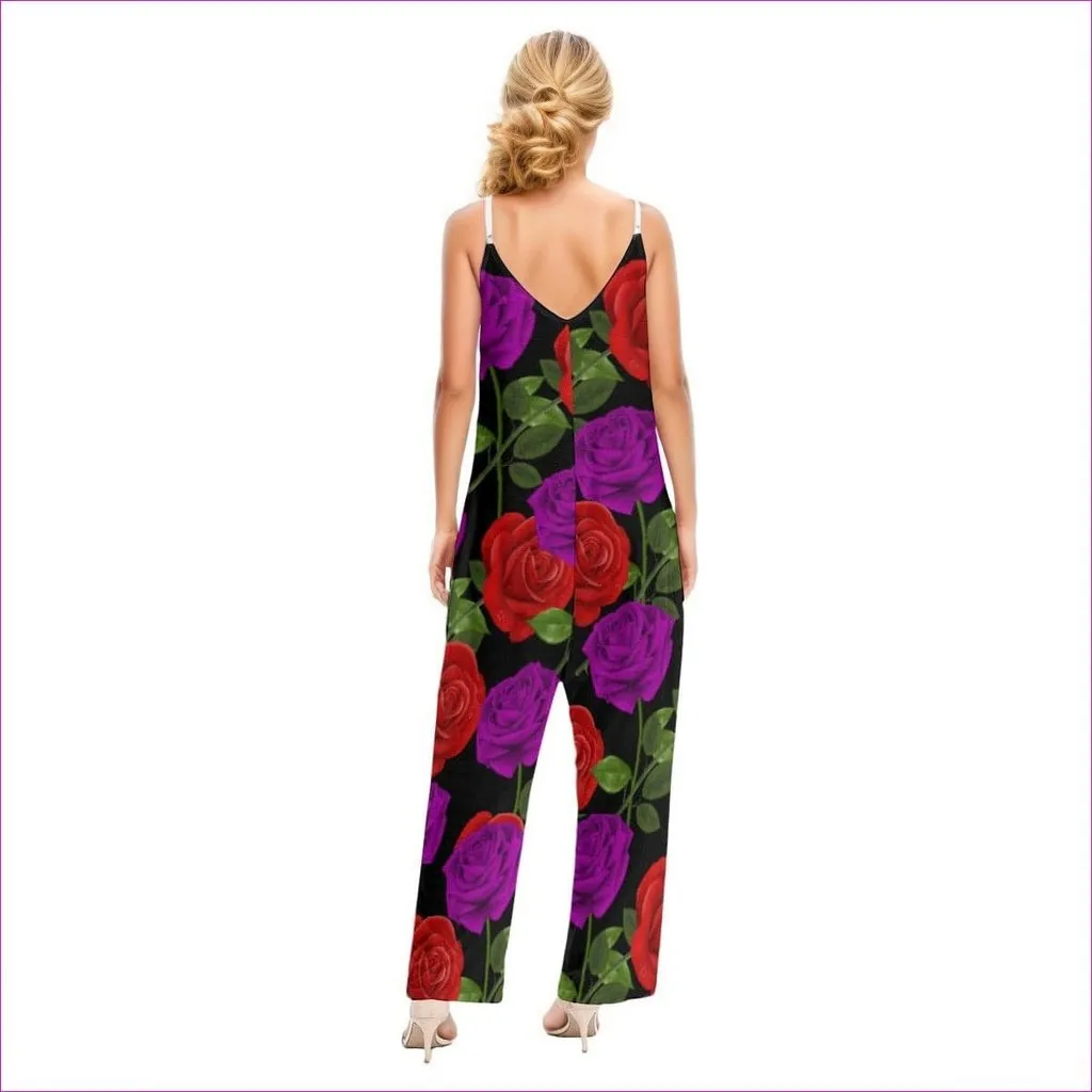 Red Rose Purp Women's Loose Cami Jumpsuit