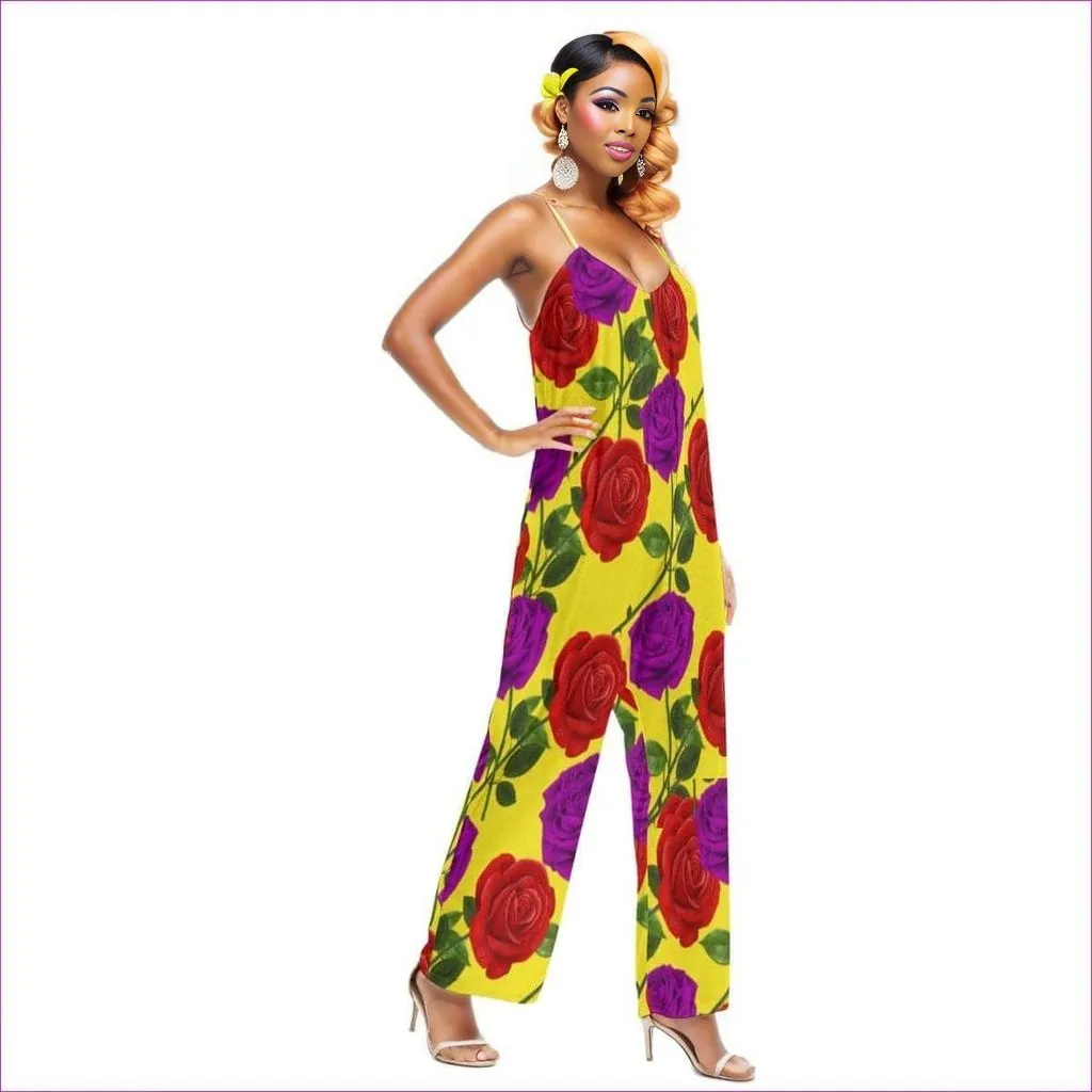 Red Rose Purp Yellow Women's Loose Cami Jumpsuit