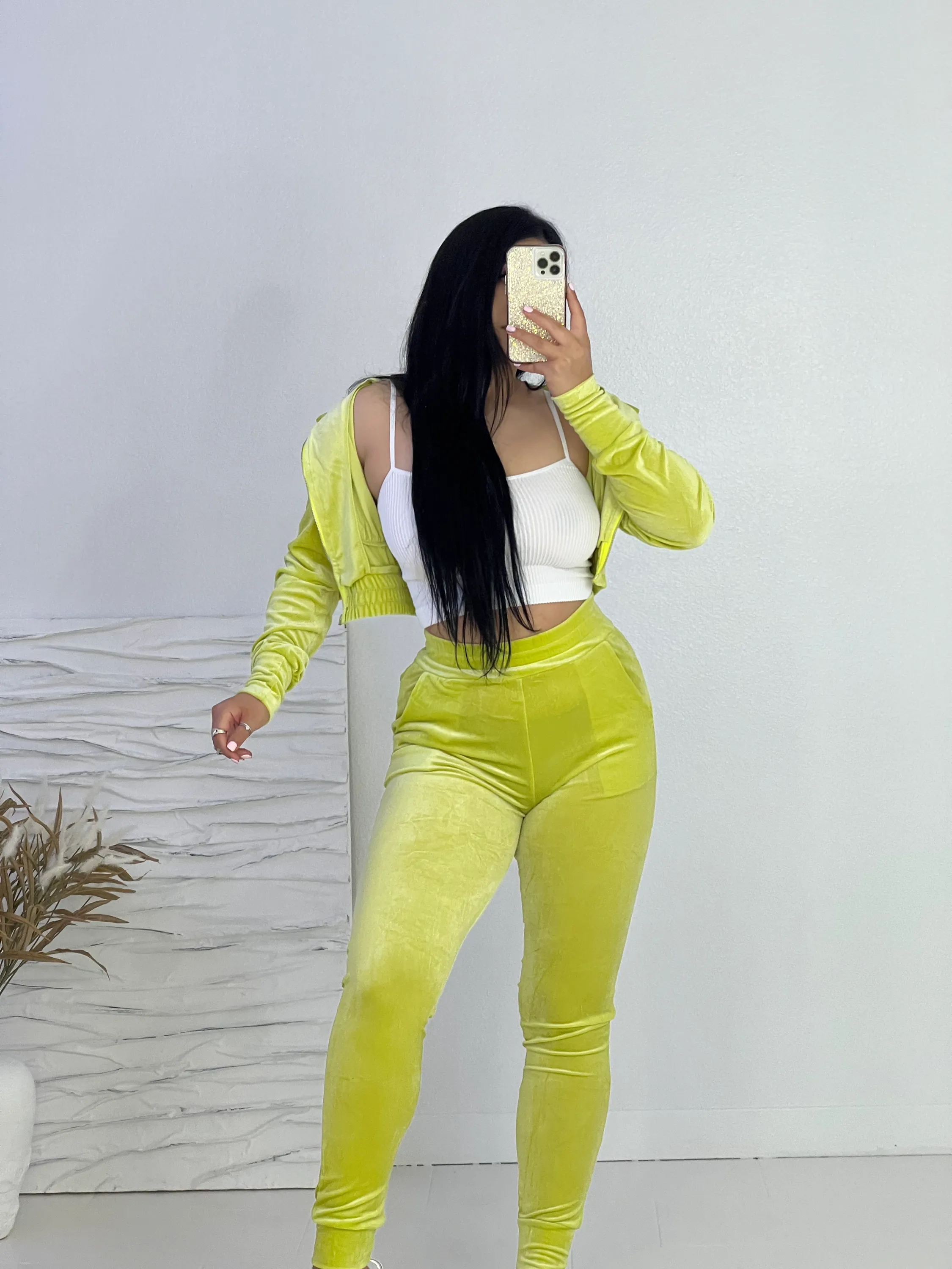 Riri Lime Velour Tracksuit Set