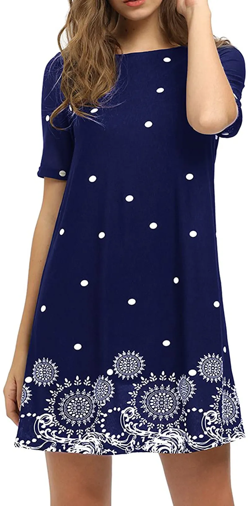 Romwe Women's Short Sleeve Floral Print Loose Casual Tunic Swing Summer Shirt Dress