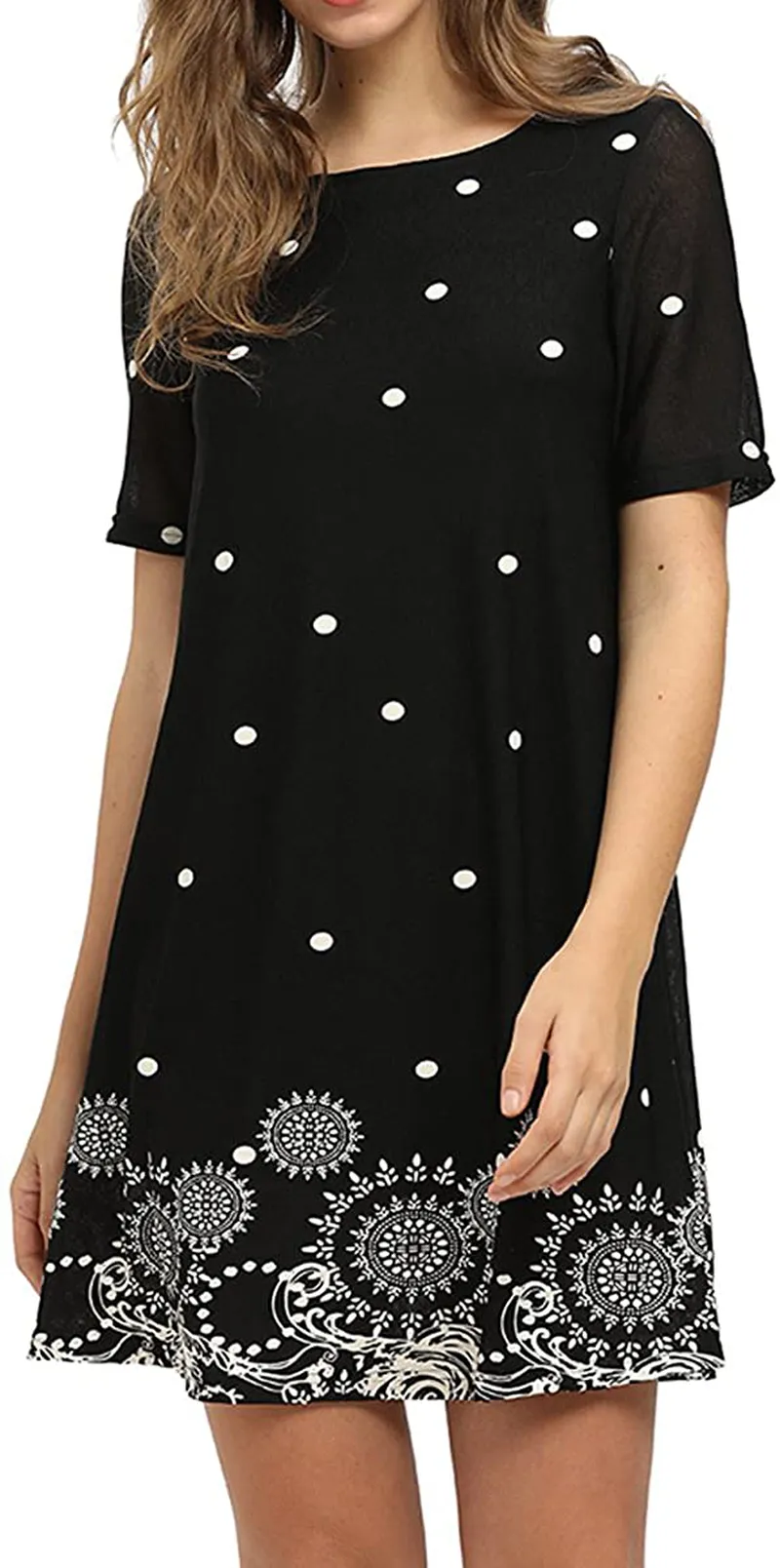 Romwe Women's Short Sleeve Floral Print Loose Casual Tunic Swing Summer Shirt Dress