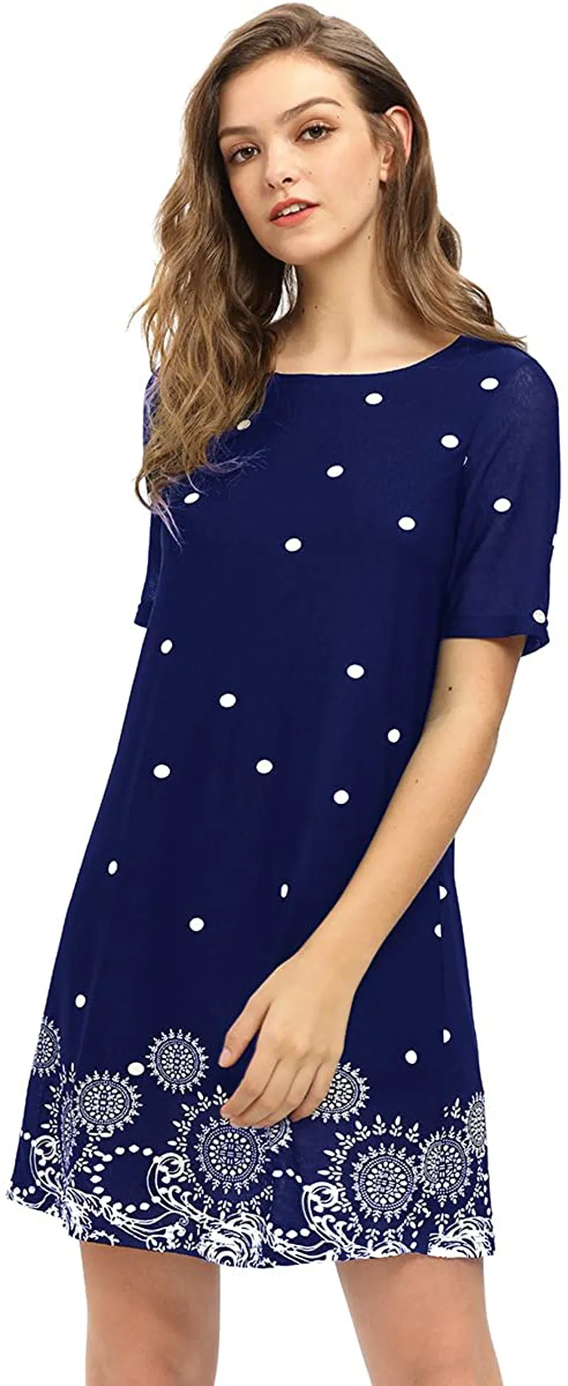 Romwe Women's Short Sleeve Floral Print Loose Casual Tunic Swing Summer Shirt Dress