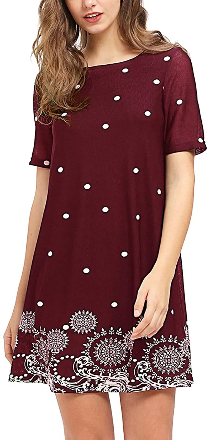 Romwe Women's Short Sleeve Floral Print Loose Casual Tunic Swing Summer Shirt Dress