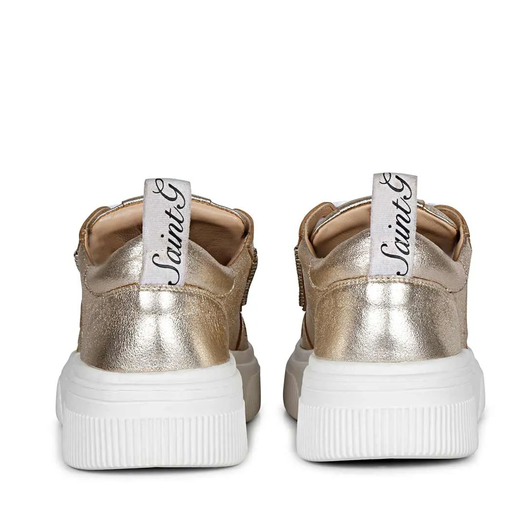 Saint Letitia Crystal Embellished Gold Metallic Leather Sneakers