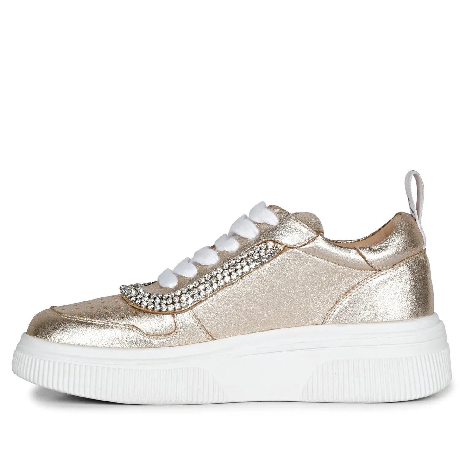 Saint Letitia Crystal Embellished Gold Metallic Leather Sneakers