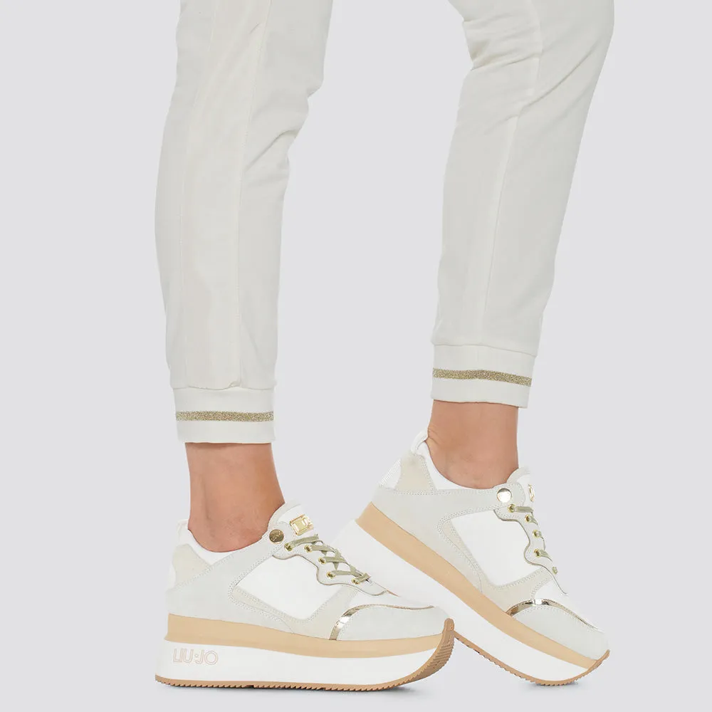 Scarpe Donna LIU JO Sneakers Maxi Platform in Pelle e Tessuto colore Bianco e Beige