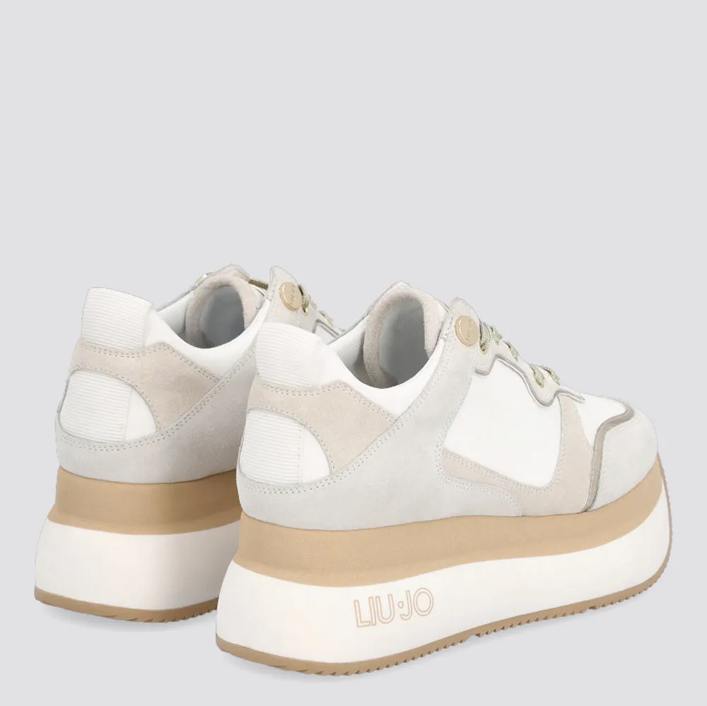 Scarpe Donna LIU JO Sneakers Maxi Platform in Pelle e Tessuto colore Bianco e Beige