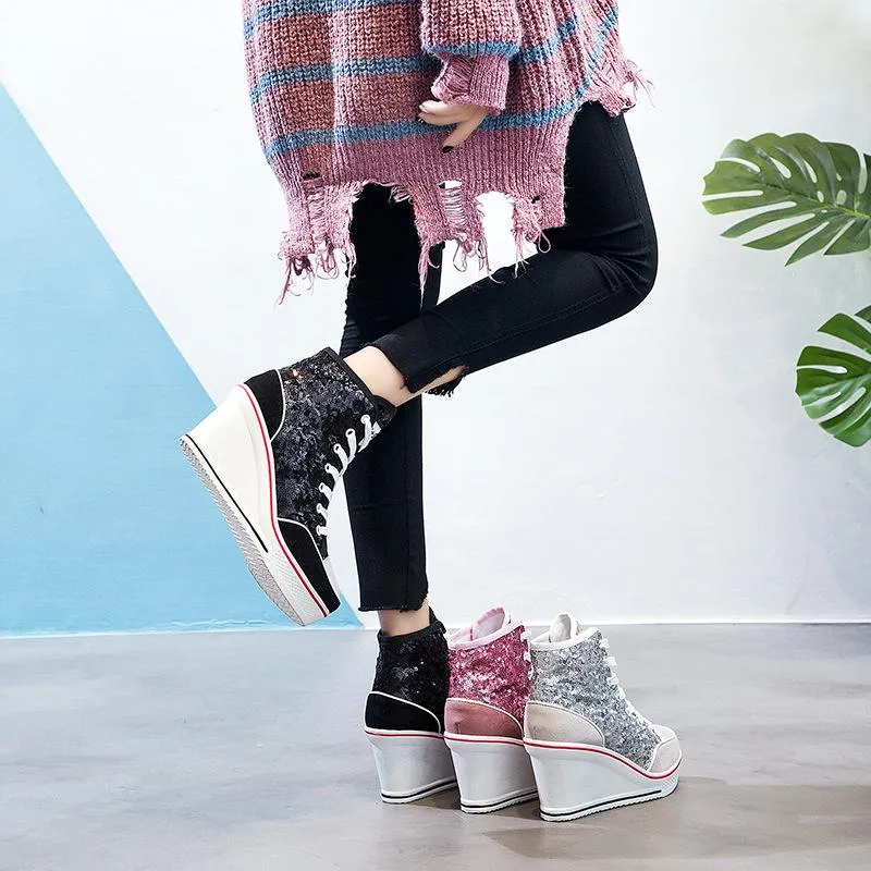 Sequin Platform Sneakers