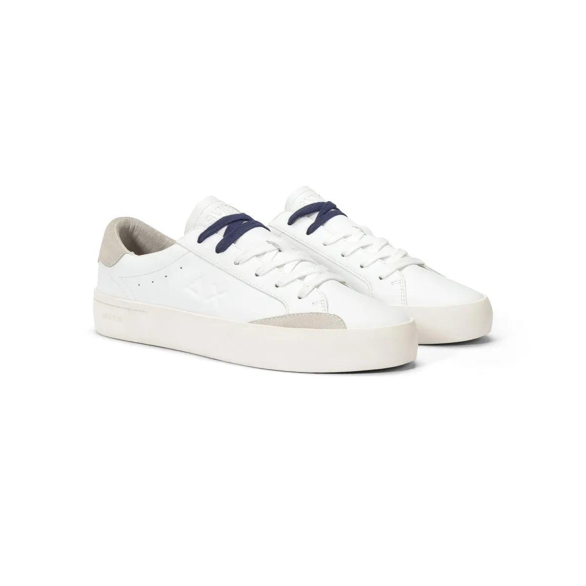 SUN68 STREET LEATHER WHITE SNEAKERS FOR MEN