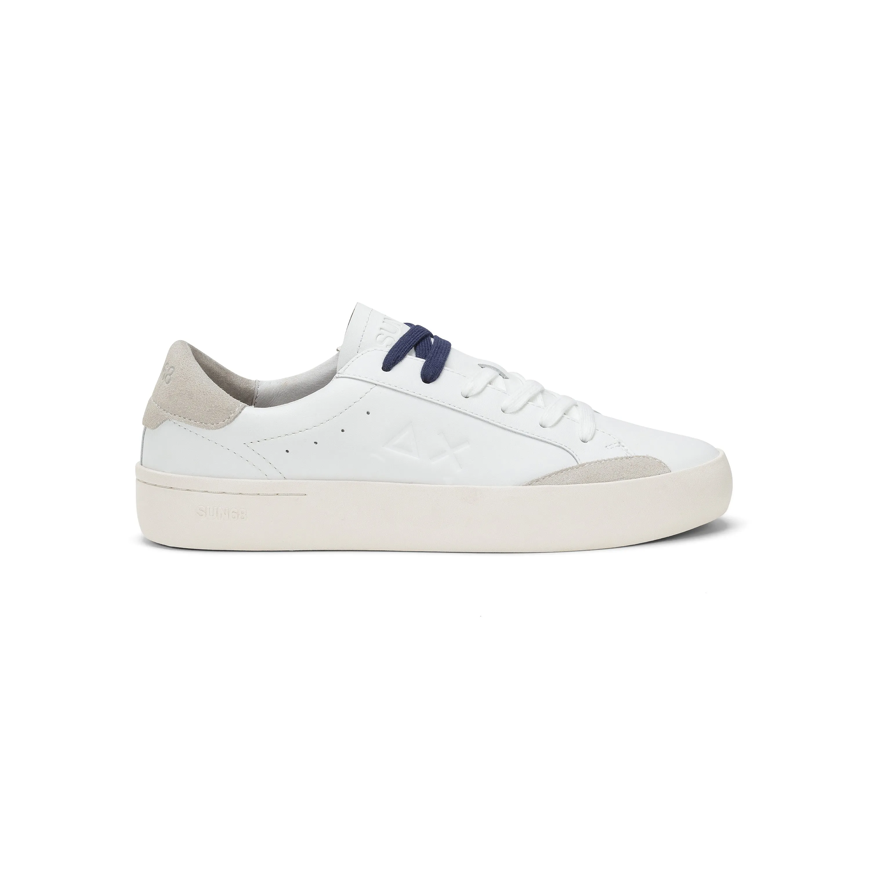 SUN68 STREET LEATHER WHITE SNEAKERS FOR MEN