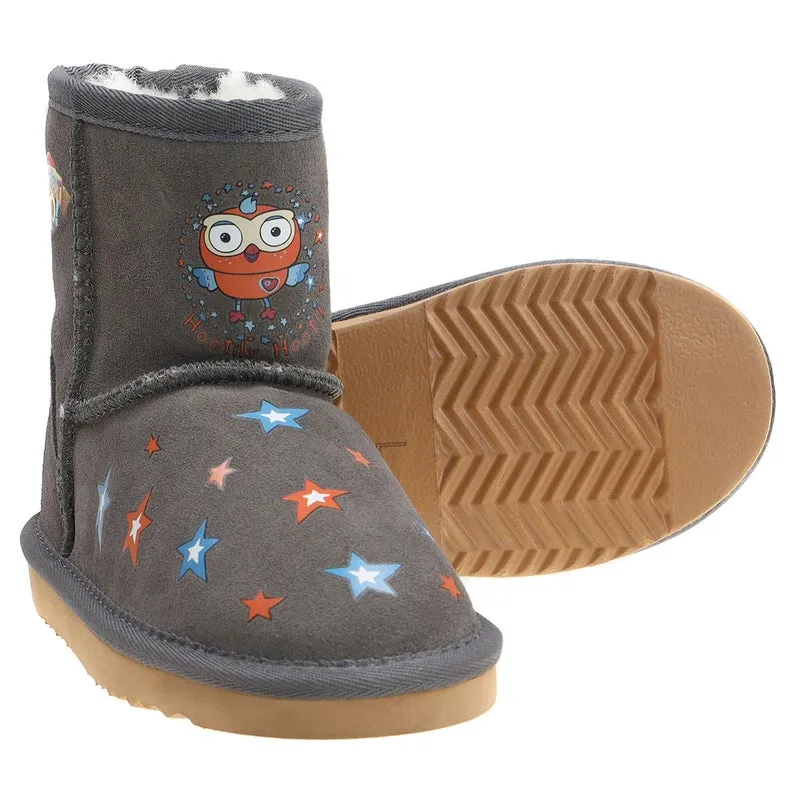 TEAM KICKS Kids Ugg Boots, Hoot Hoot Grey
