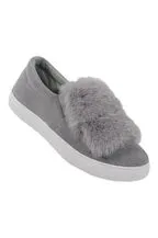 Tia Furry Flat Velvet Slip On Tennis Shoe In Gray