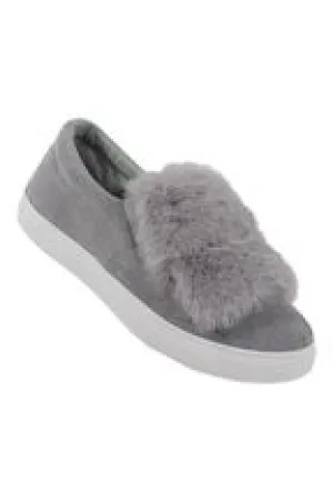 Tia Furry Flat Velvet Slip On Tennis Shoe In Gray