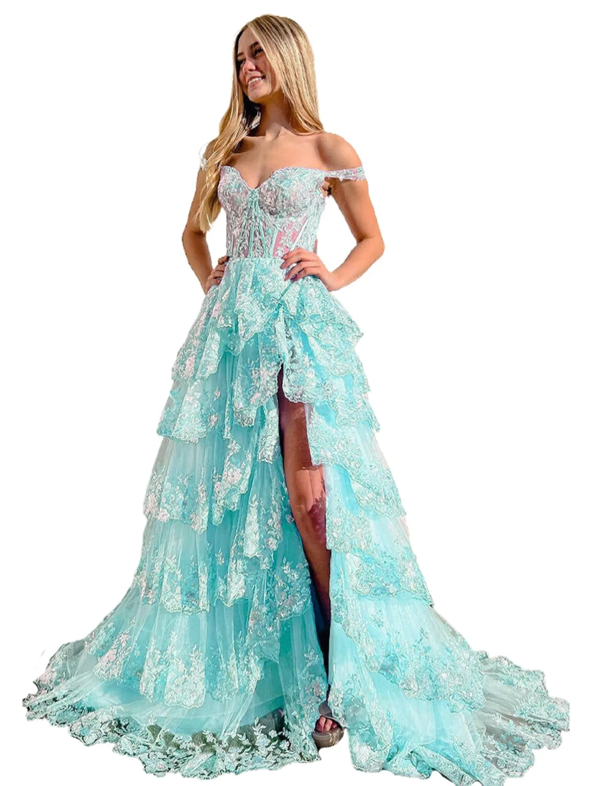 Wenkouban  Lace Beaded Prom Dresses Split Sweet 15 Appliques Girls Birthday Evening Formal Party Quinceanera Sequins Women Gown