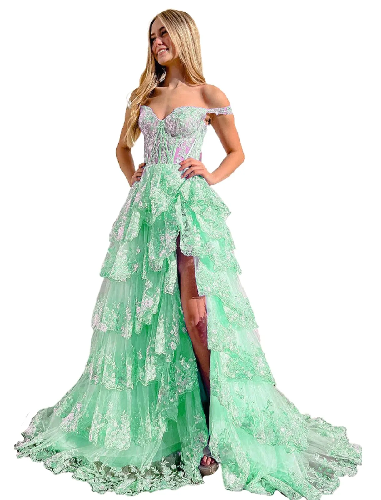 Wenkouban  Lace Beaded Prom Dresses Split Sweet 15 Appliques Girls Birthday Evening Formal Party Quinceanera Sequins Women Gown