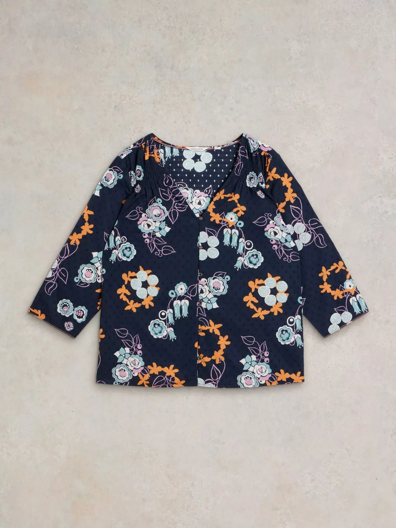 White Stuff Rae Organic Cotton Top Navy Print