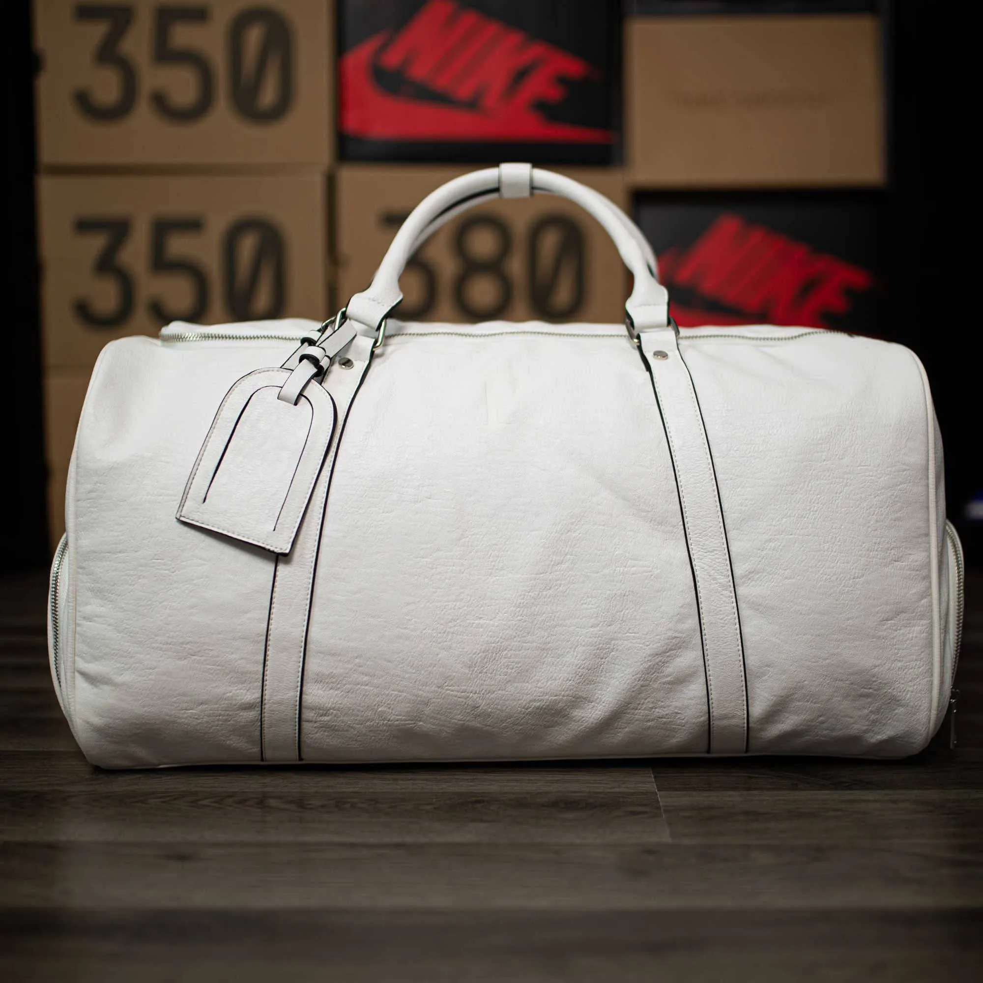 White Tumbled Leather Signature Bag Set (Signature and Duffle Bag)