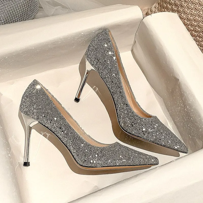Winter Silver Crystal High Heel Bridesmaid Shoes Heel Height 7CM