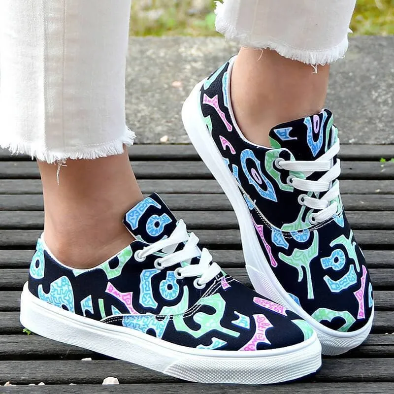 Women's Fashion Casual Daily Print Lace-up Flat Sneakers