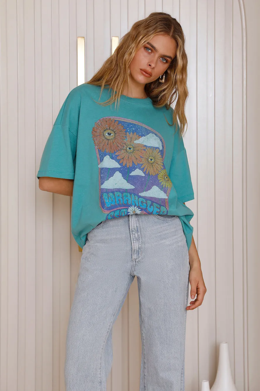 WRANGLER Boxy Slouch Tee Field Of Eyes Blue