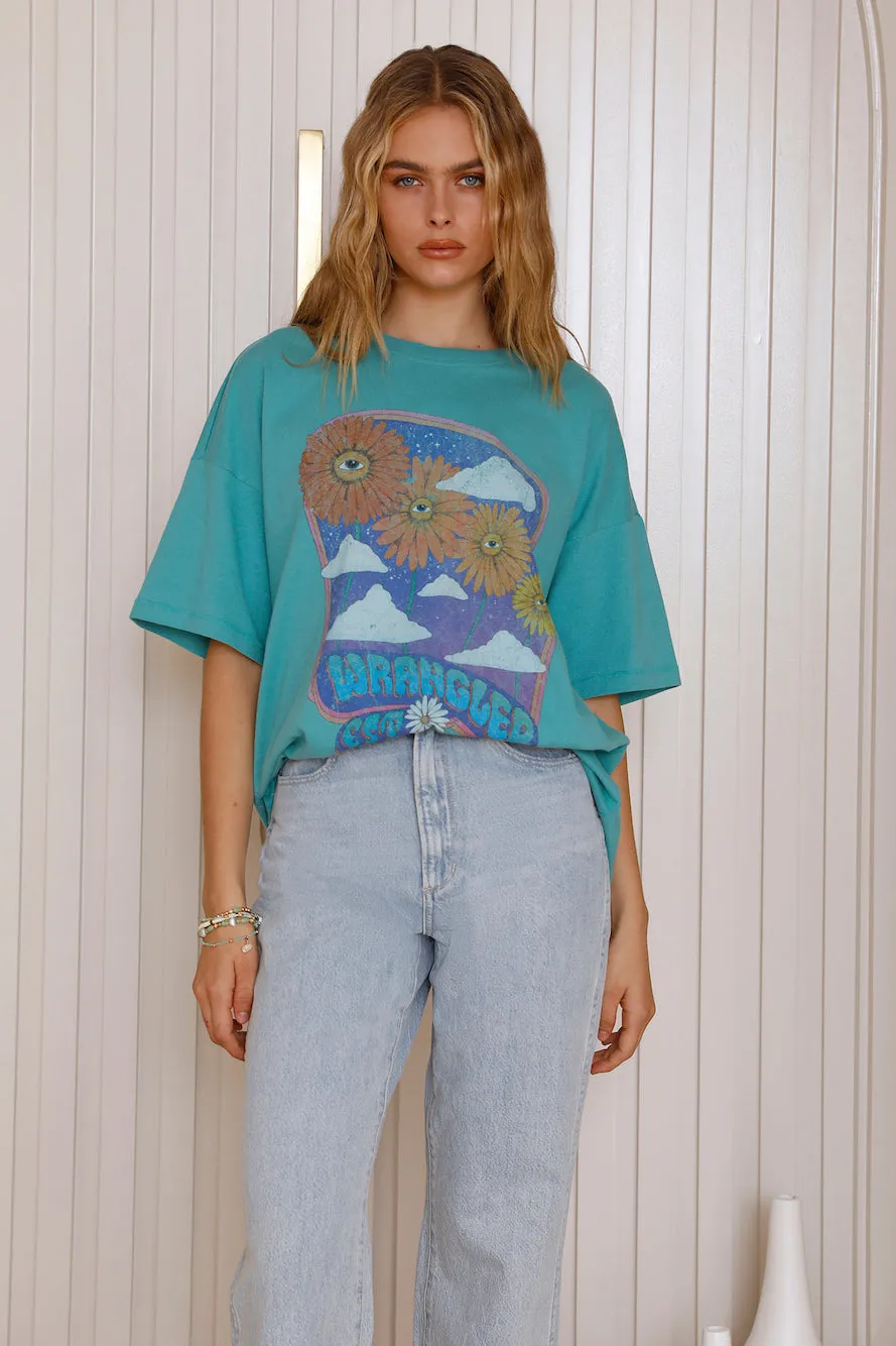 WRANGLER Boxy Slouch Tee Field Of Eyes Blue