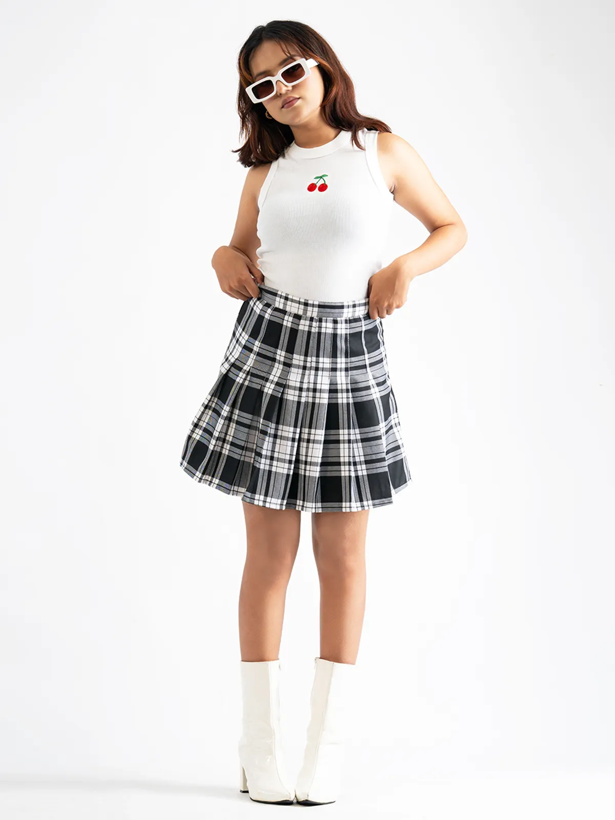 Y2k Black Plaid Pleated Tennis Skirt